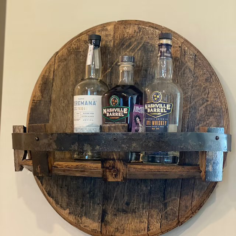 FleekFit | Whiskey Barrel Wall Shelf | Rustic Solid Wood Design | Round
