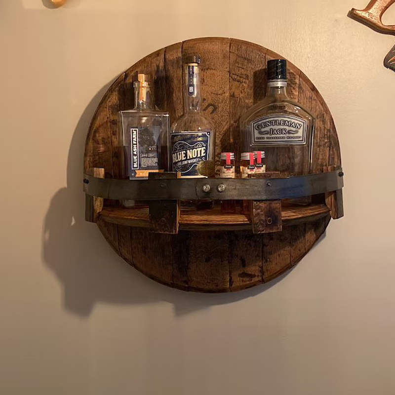 FleekFit | Whiskey Barrel Wall Shelf | Rustic Solid Wood Design | Round