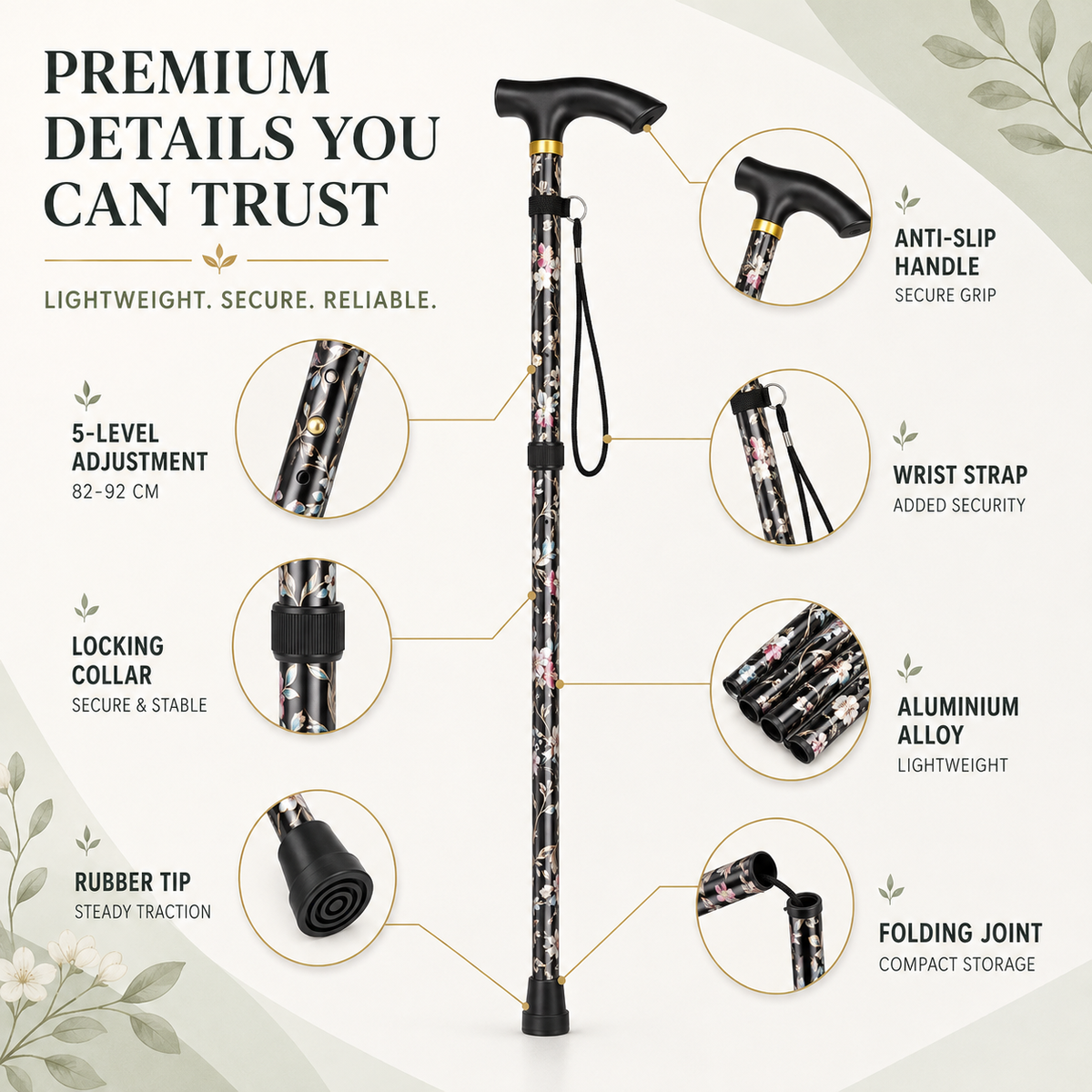 Floral Fold-Away Walking Stick
