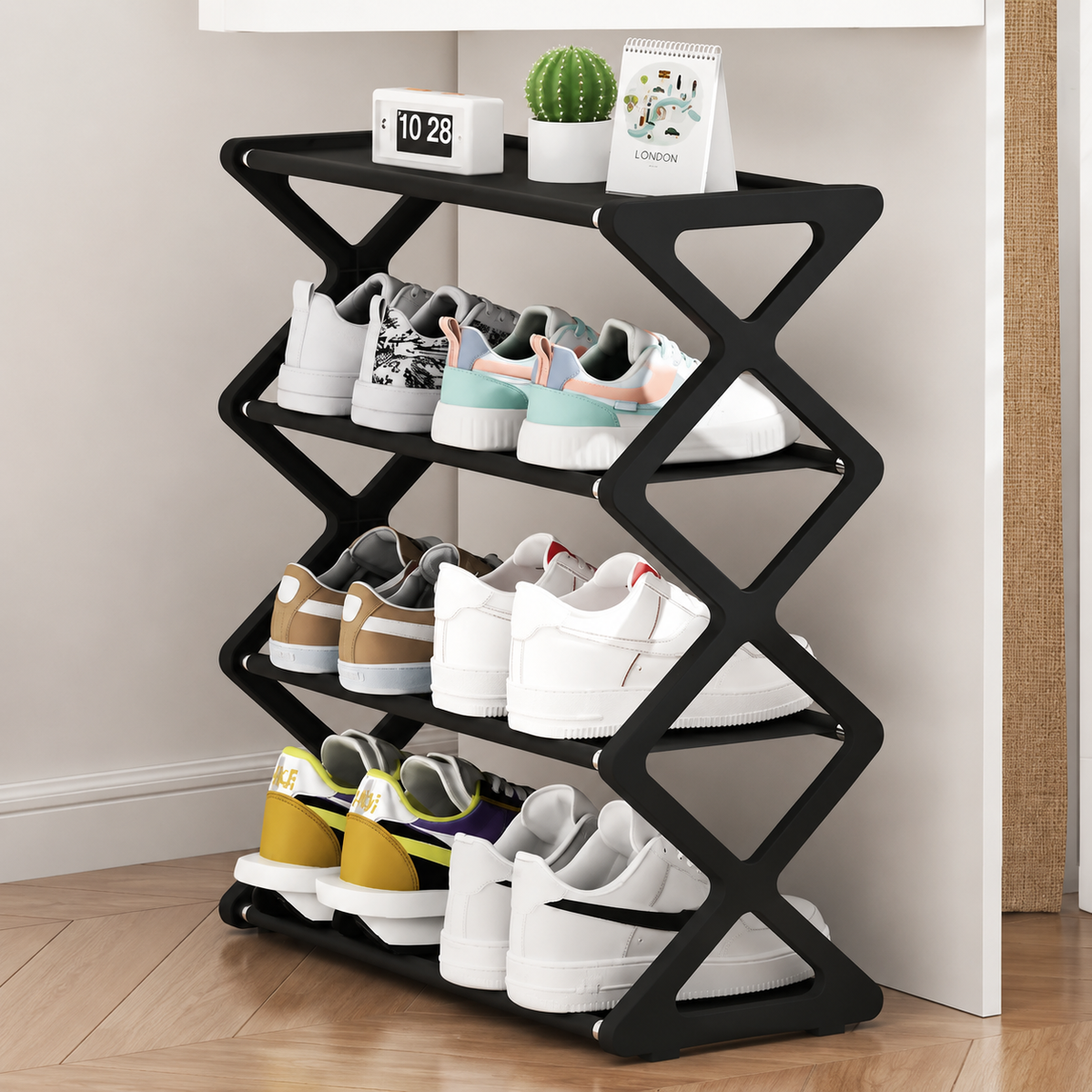Foldable 4-Tier Shoe Rack – Space-Saving