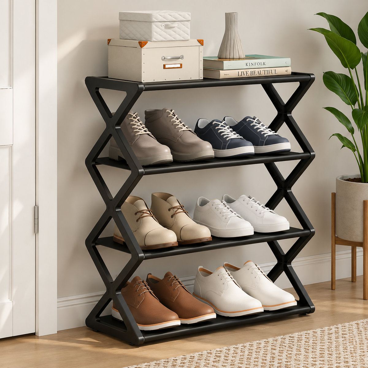 Foldable 4-Tier Shoe Rack – Space-Saving