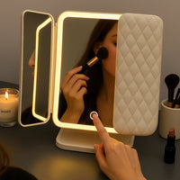 Foldable LED Vanity Makeup Mirror with Stand and Adjustable Lighting