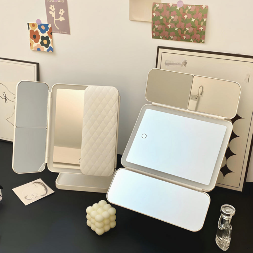 Foldable LED Vanity Makeup Mirror with Stand and Adjustable Lighting