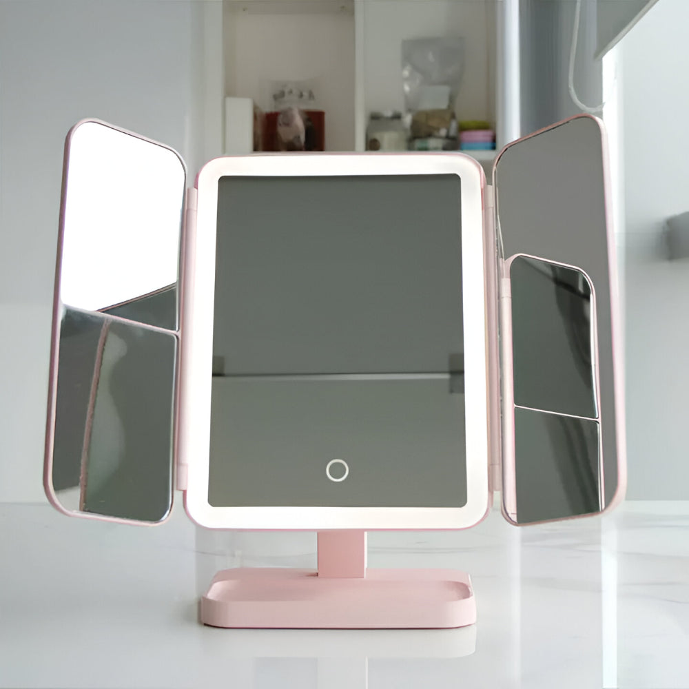 Foldable LED Vanity Makeup Mirror with Stand and Adjustable Lighting