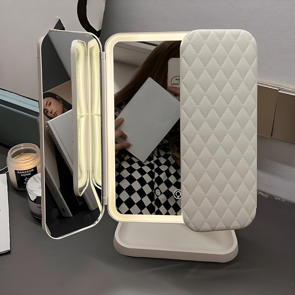 Foldable LED Vanity Makeup Mirror with Stand and Adjustable Lighting