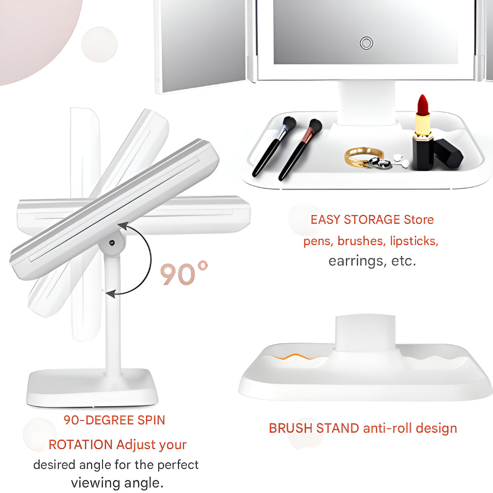 Foldable LED Vanity Makeup Mirror with Stand and Adjustable Lighting