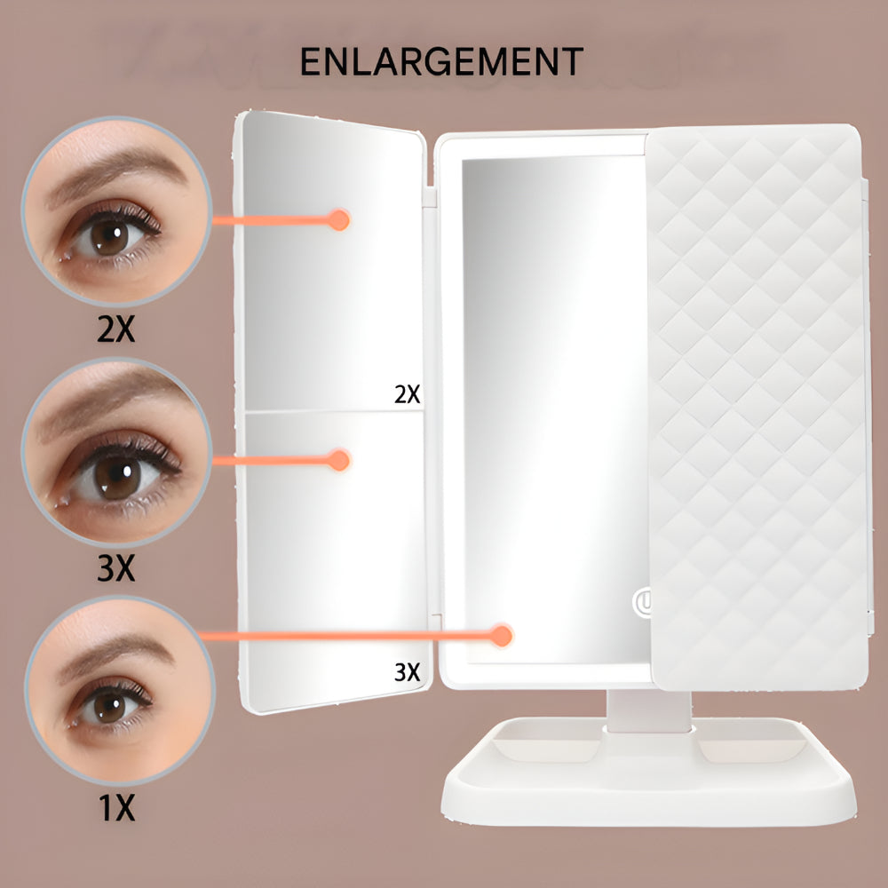 Foldable LED Vanity Makeup Mirror with Stand and Adjustable Lighting
