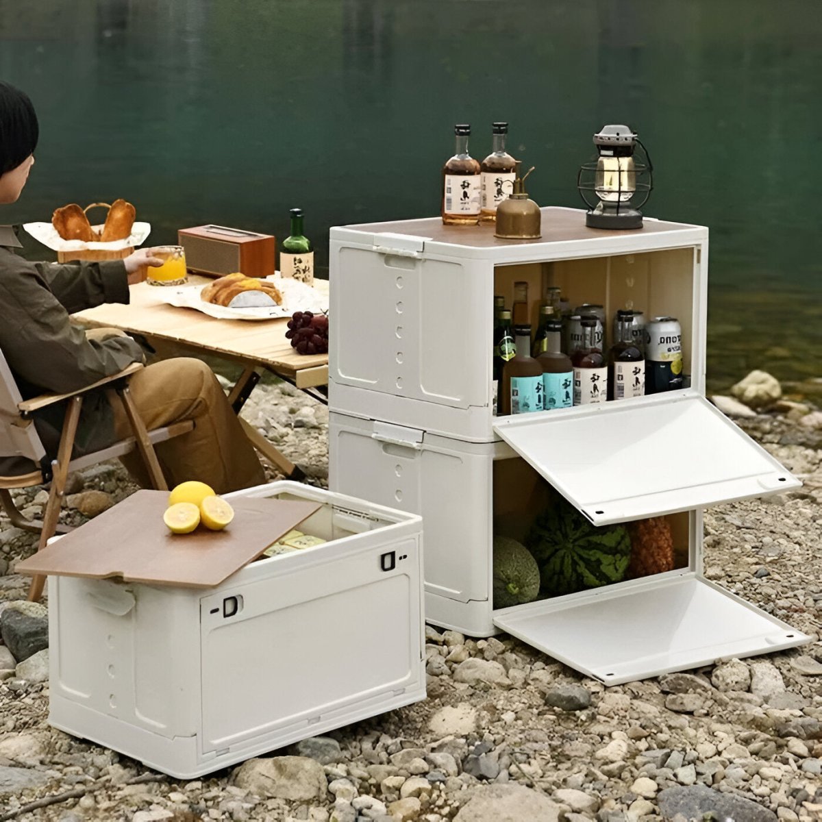 Foldable Outdoor Storage Container with Cutting Board Lid