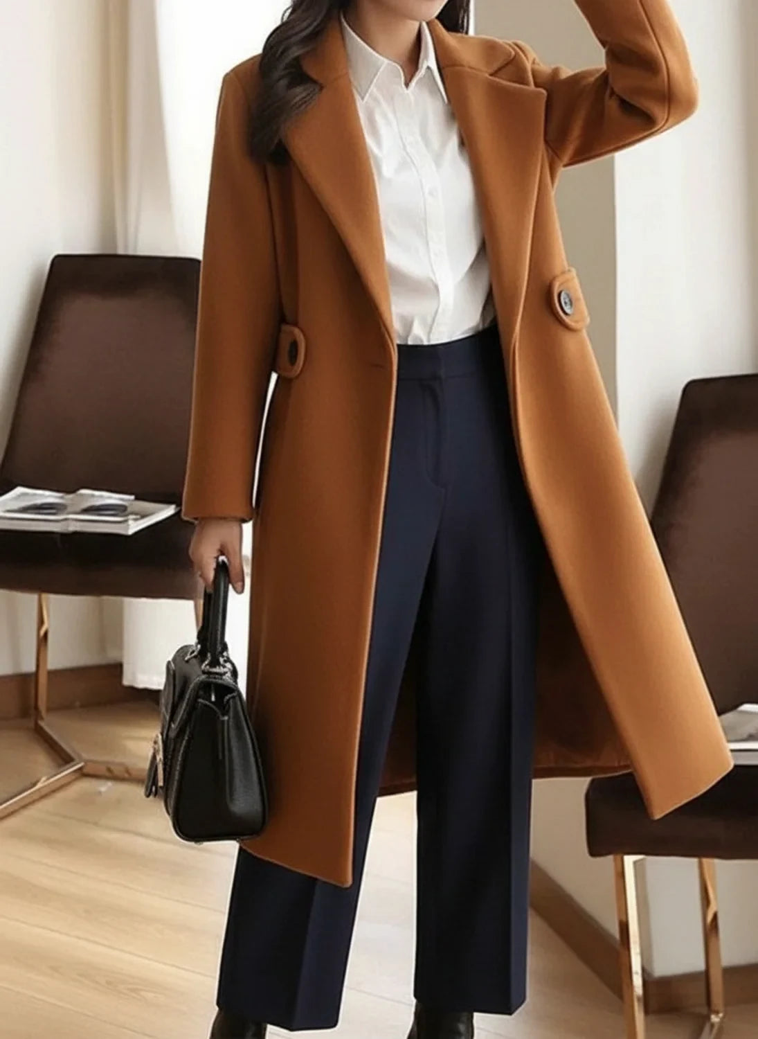 Formal Long Winter Coat for Women AI replaced image