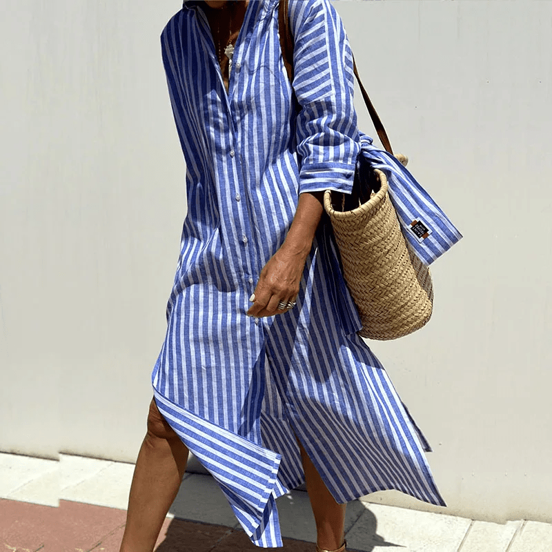 Image of Frances | Women's Striped Button-Down Midi Dress