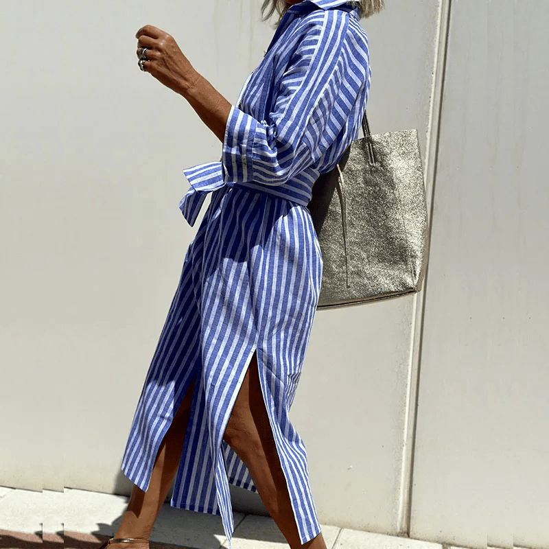 Image of Frances | Women's Striped Button-Down Midi Dress