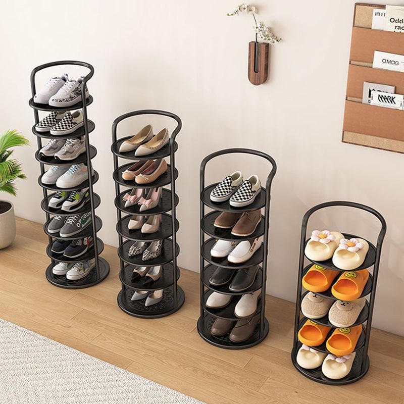 Freestanding Vertical Shoe Rack Tower Organizer with Metal Frame