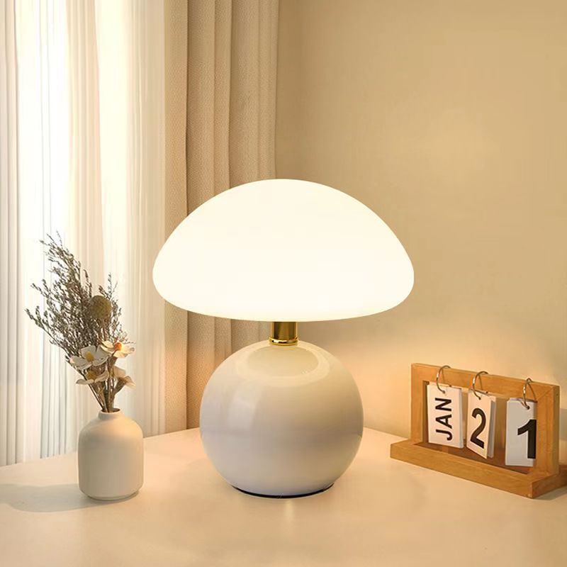 French Cream Mushroom Table Lamp with Adjustable LED Colors