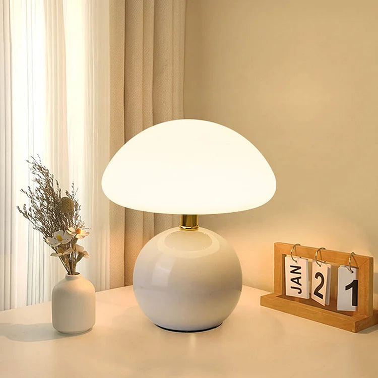 French Cream Mushroom Table Lamp with Adjustable LED Colors