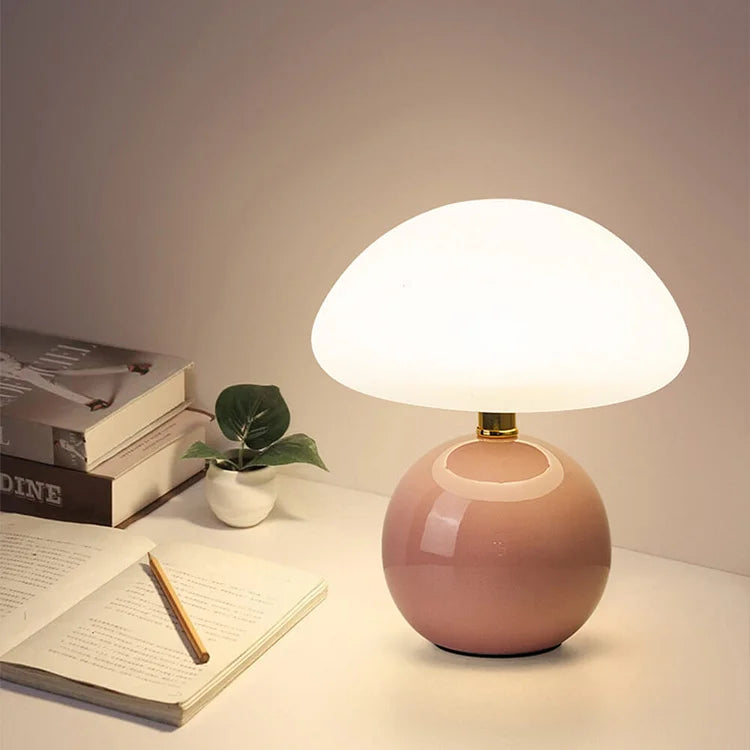 French Cream Mushroom Table Lamp with Adjustable LED Colors