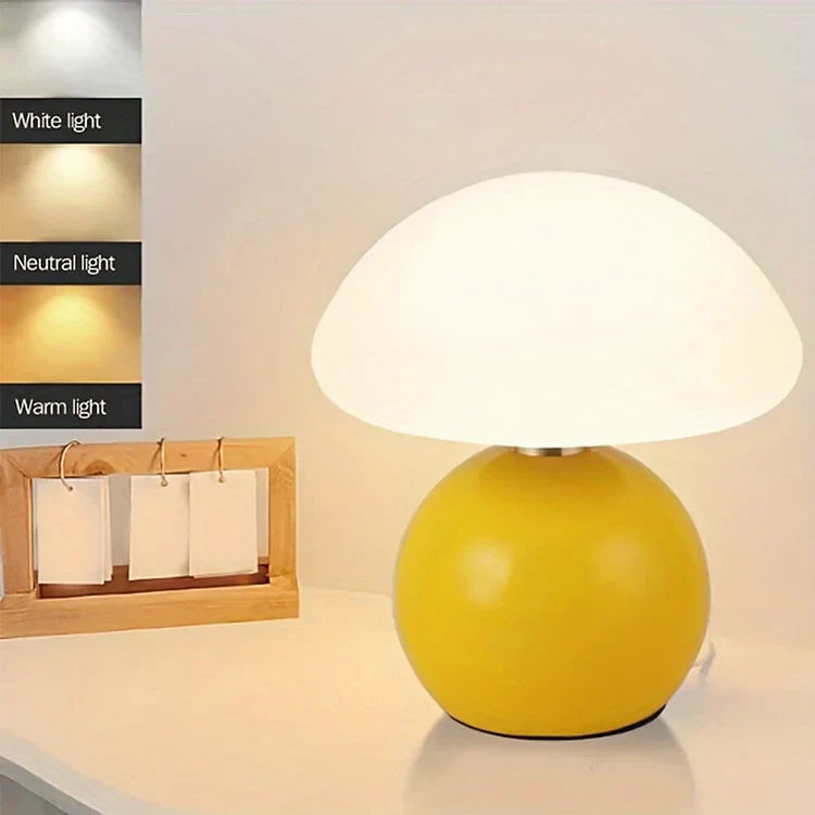French Cream Mushroom Table Lamp with Adjustable LED Colors