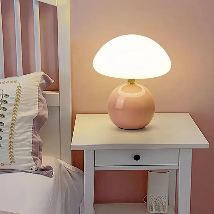 French Cream Mushroom Table Lamp with Adjustable LED Colors