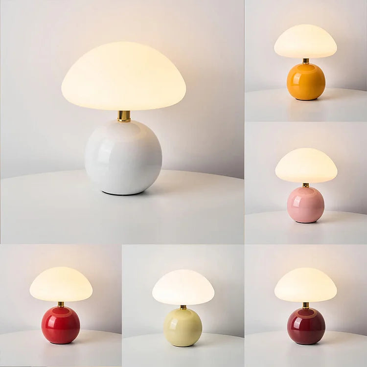 French Cream Mushroom Table Lamp with Adjustable LED Colors