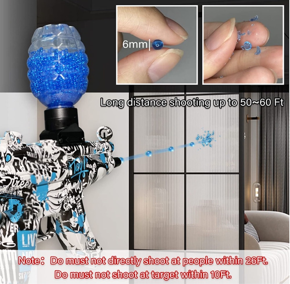 Gel Blaster Electric Submachine Gun - including gel balls - range of 20+ meters - (Extra large battery)