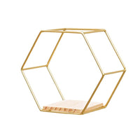 Geometric Wall Shelf with Metal Frame and Wooden Base