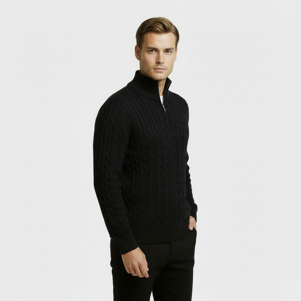 Image of George | Men's Zip Neck Cable Knit Sweater
