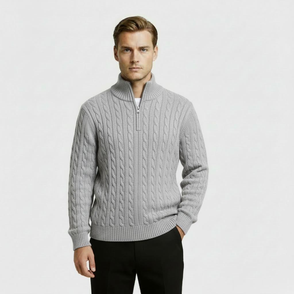 Image of George | Men's Zip Neck Cable Knit Sweater