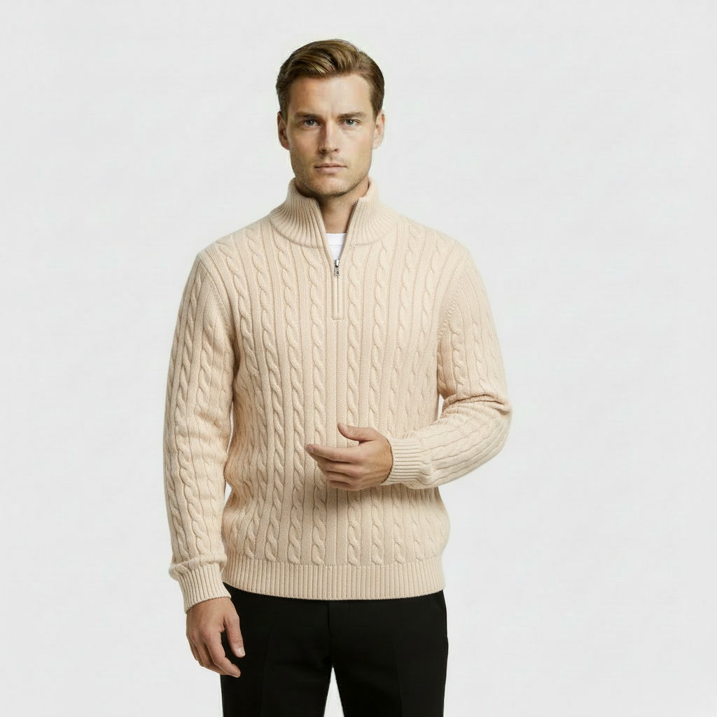 Image of George | Men's Zip Neck Cable Knit Sweater