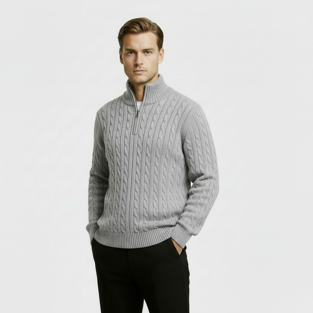 Image of George | Men's Zip Neck Cable Knit Sweater