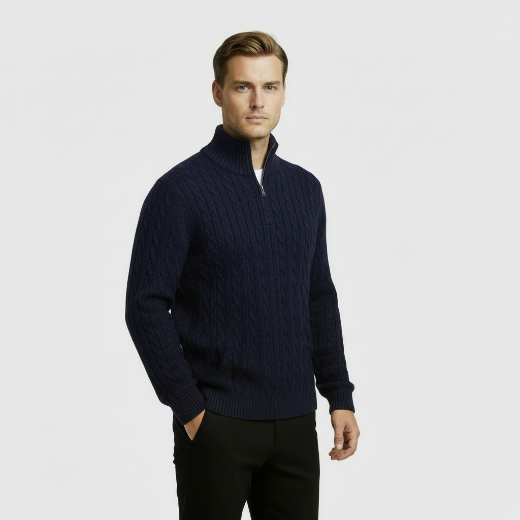 Image of George | Men's Zip Neck Cable Knit Sweater