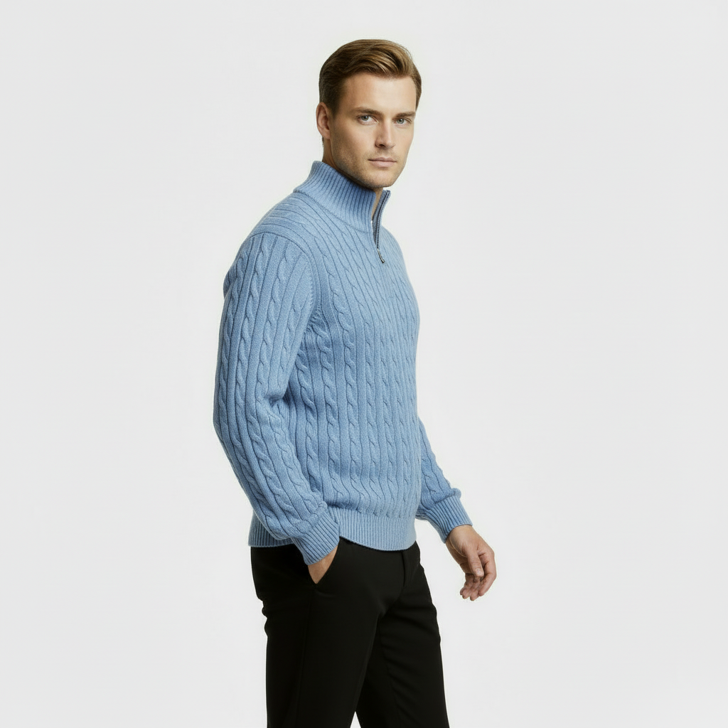 Image of George | Men's Zip Neck Cable Knit Sweater