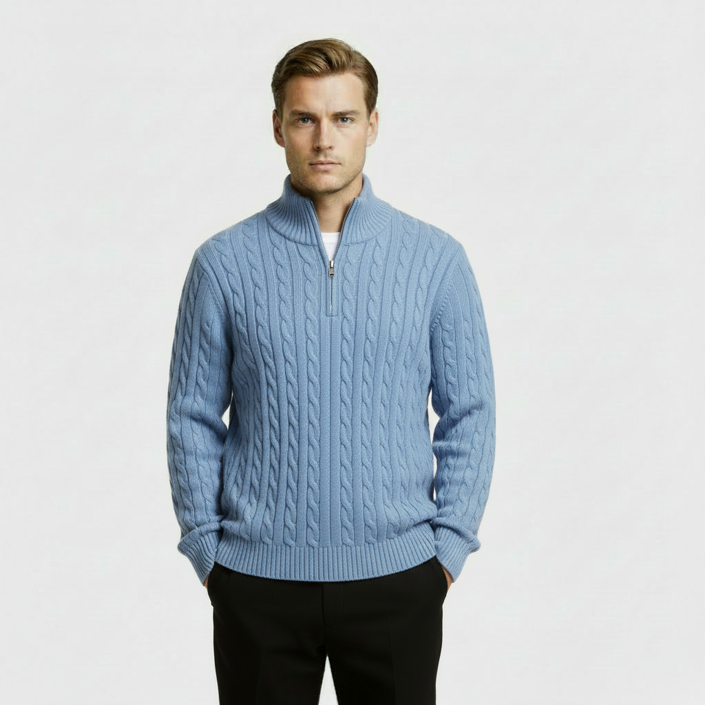 Image of George | Men's Zip Neck Cable Knit Sweater
