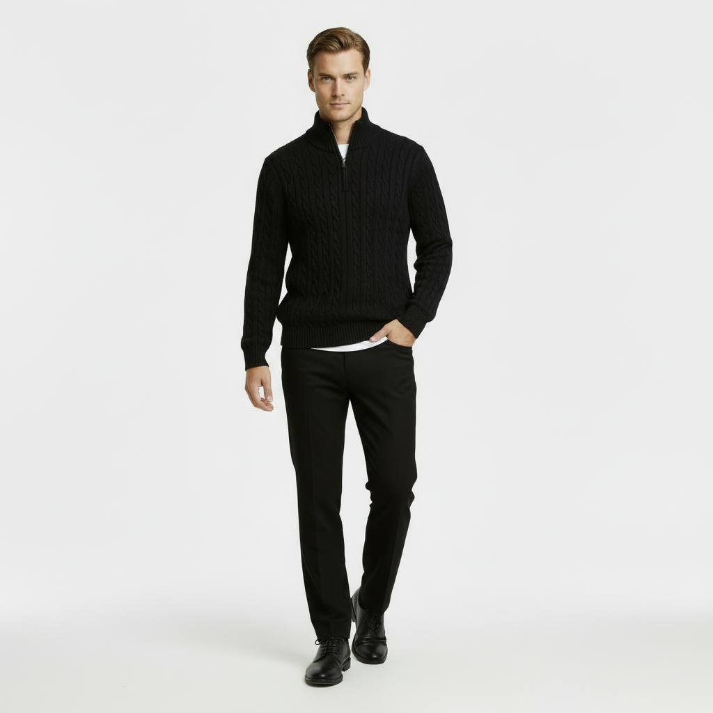 Image of George | Men's Zip Neck Cable Knit Sweater