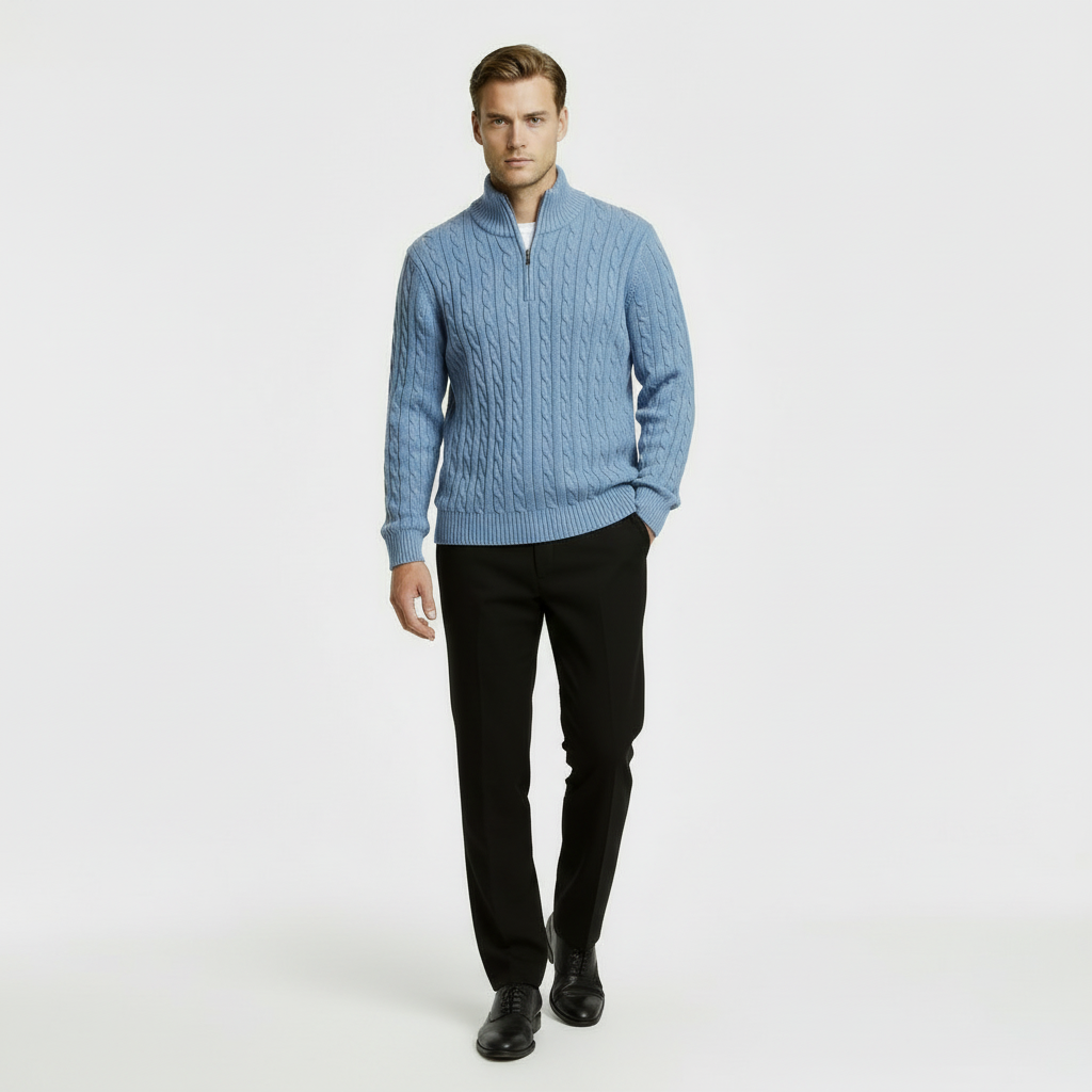 Image of George | Men's Zip Neck Cable Knit Sweater