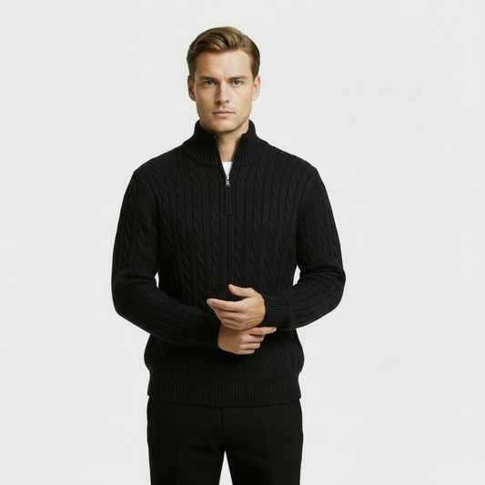 Image of George | Men's Zip Neck Cable Knit Sweater
