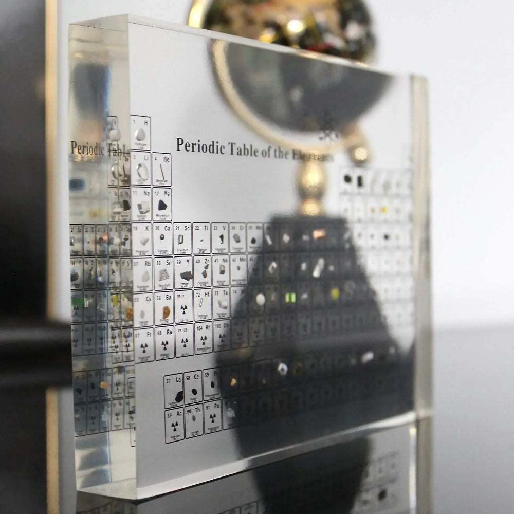 Glass Periodic Table with Real Element Samples – Educational Chemistry Decoration for Classroom and Office