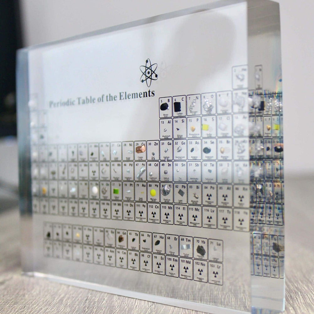 Glass Periodic Table with Real Element Samples – Educational Chemistry Decoration for Classroom and Office