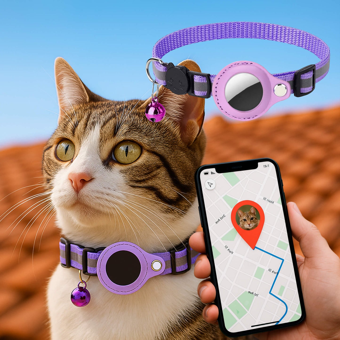 GPS Collar for Cats - Reflective Safety and Comfort