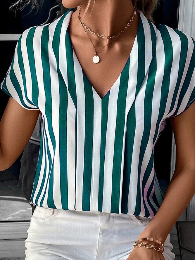 Image of Greta | Women's Relaxed V-Neck Striped Blouse