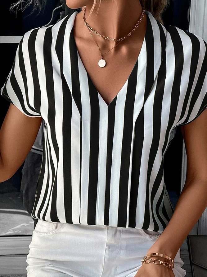 Image of Greta | Women's Relaxed V-Neck Striped Blouse