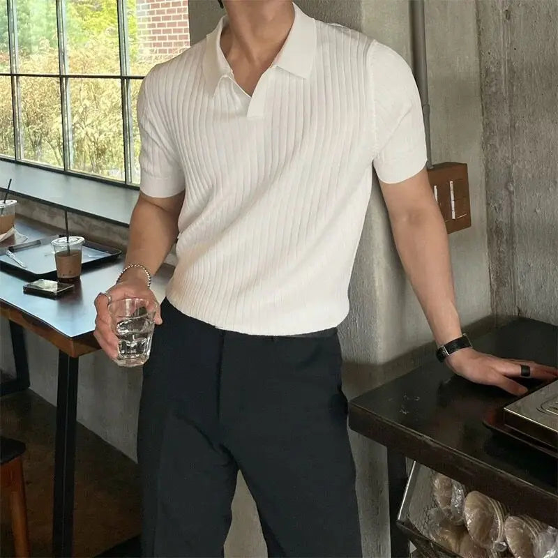 Guy | Men's Ribbed Short Sleeve Polo Shirt - Image 1