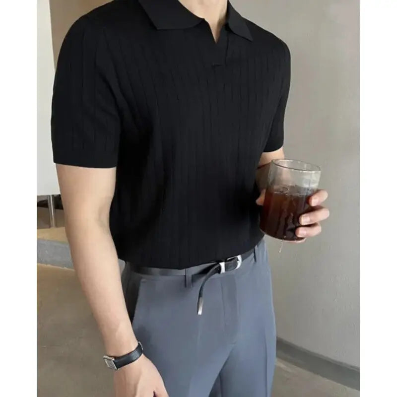 Guy | Men's Ribbed Short Sleeve Polo Shirt - Image 3
