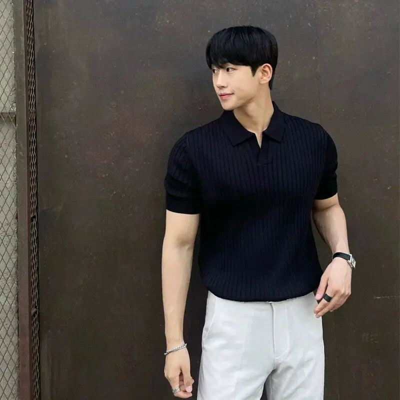 Guy | Men's Ribbed Short Sleeve Polo Shirt - Image 4