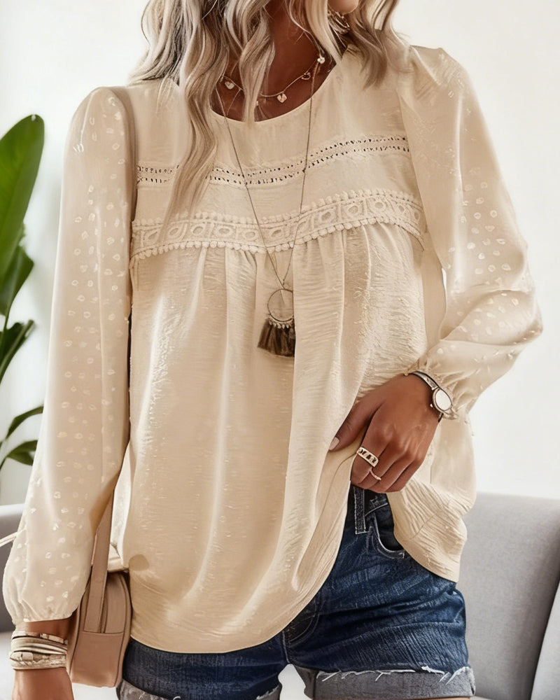 Image of Gwen | Women's Long Sleeve Lace Yoke Blouse