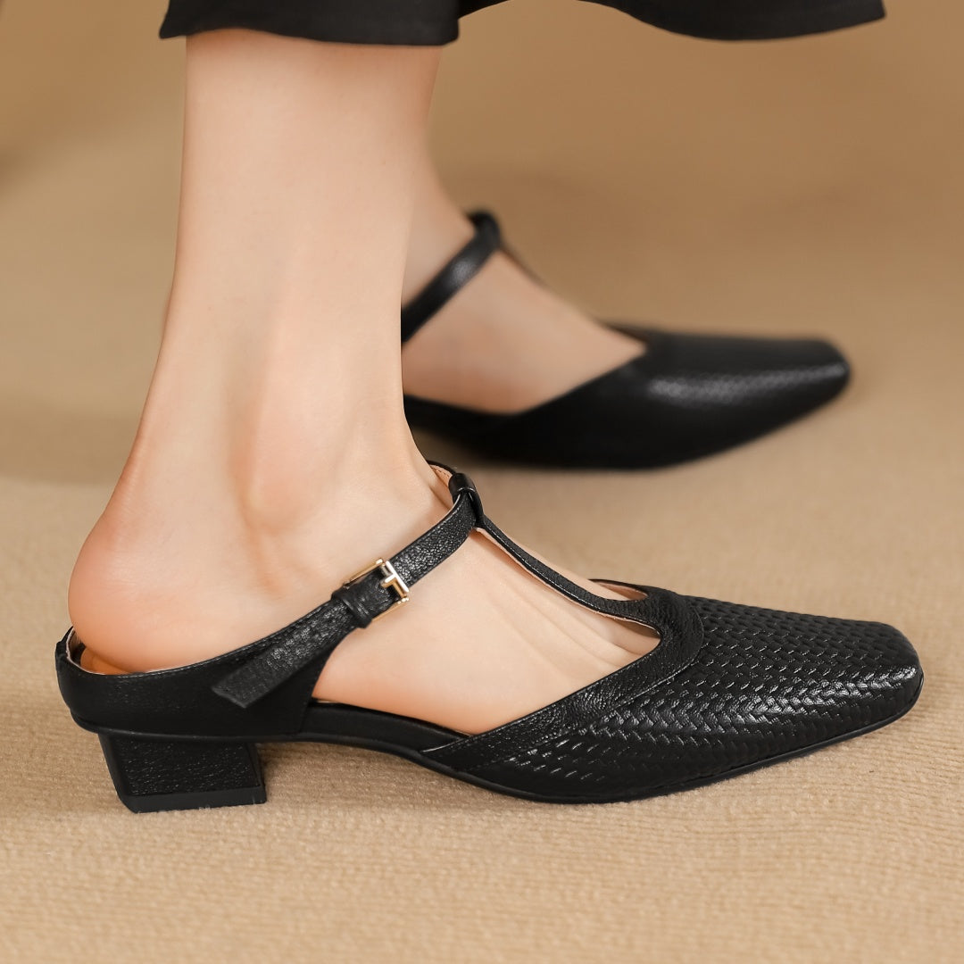 Image of Hailey | Women's T-Strap Block Heel Mules