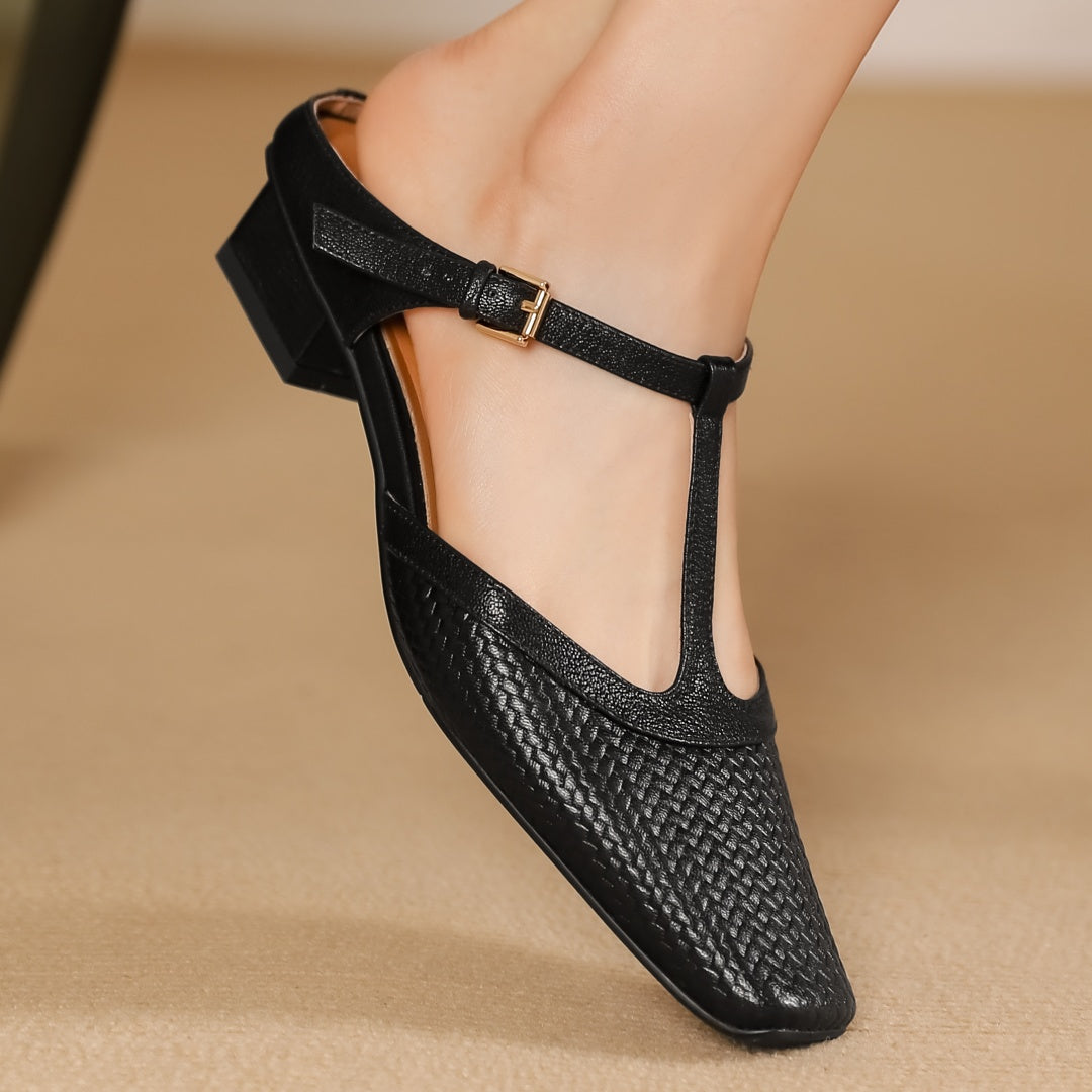 Image of Hailey | Women's T-Strap Block Heel Mules
