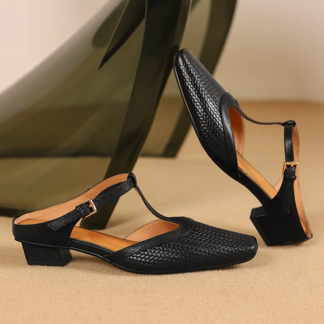 Image of Hailey | Women's T-Strap Block Heel Mules