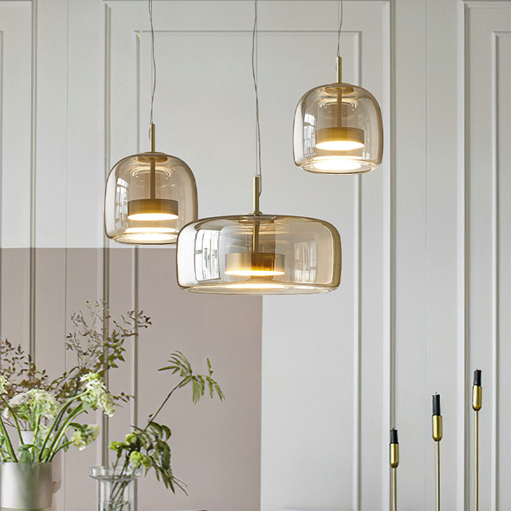 Hailie Retro LED Pendant Lamps Gold Amber Metal Glass Bedroom
