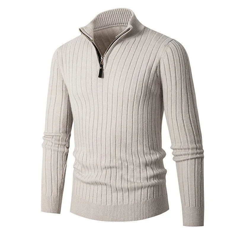 Half-Zip High-Collar Spun-Blend Sweater with Adjustable Fit