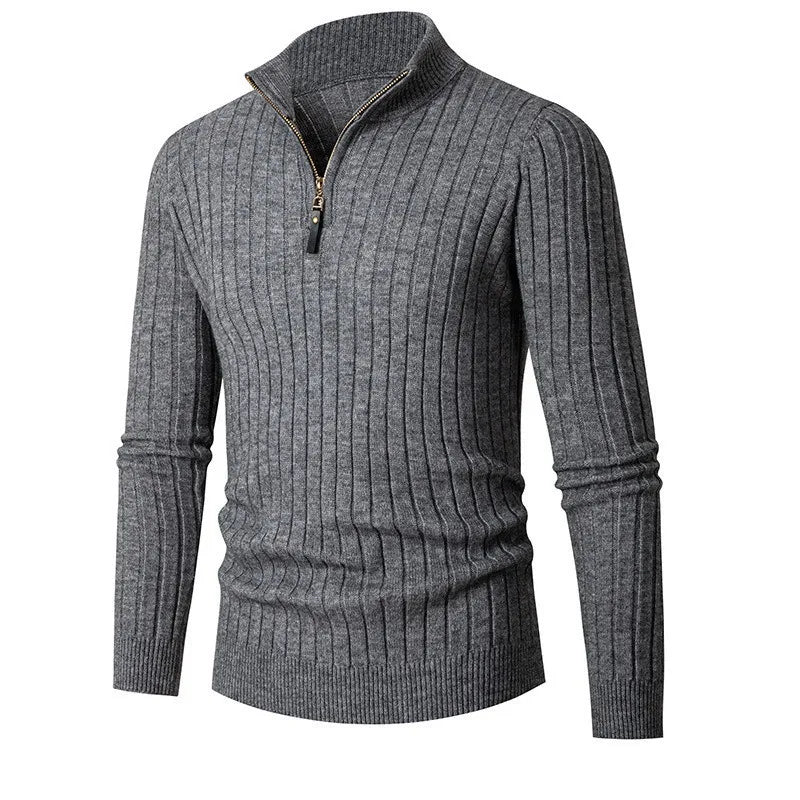 Half-Zip High-Collar Spun-Blend Sweater with Adjustable Fit