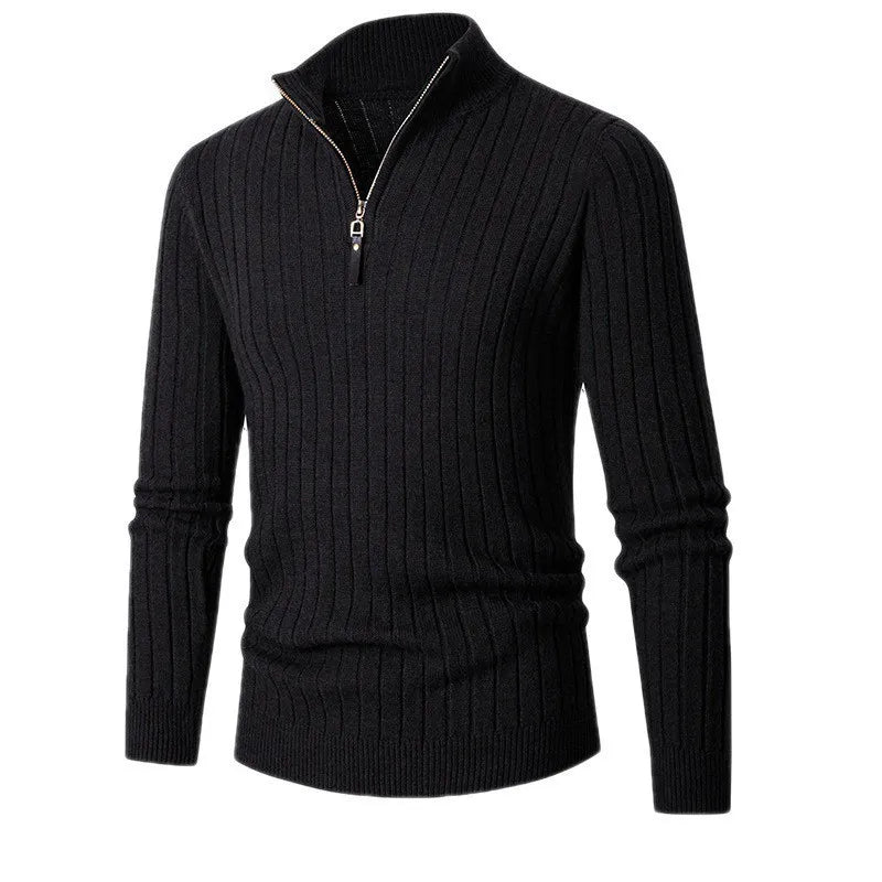 Half-Zip High-Collar Spun-Blend Sweater with Adjustable Fit